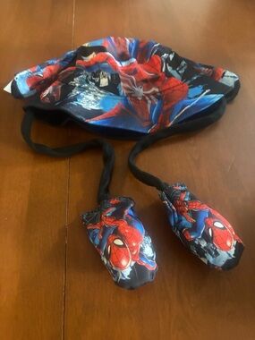 Kids Spider-Man Print Winter Hat with Ear Flaps - Red & Blue